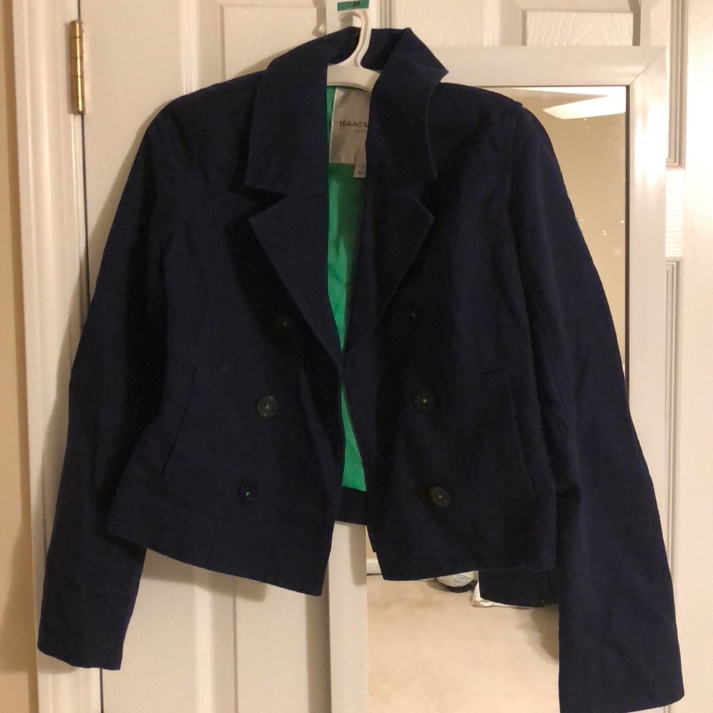 Isaac Mizrahi navy blue button down blazer
